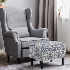 Cugasmaru Ottoman Cover Rectangular Blue Floral Slipcovers for Ottomans Soft Fabric Footstool Cover Flower Themd Large Ottoman Slipcover Accessories Removable Furniture Protector Easy to Installed