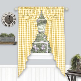 Buffalo Check Gathered Swag Window Curtain Pair - 72 Inch Width, 63 Inch Length - Yellow & White Plaid - Light Filtering Farmhouse Country Drapes for Bedroom Living & Dining Room by Achim Home Decor