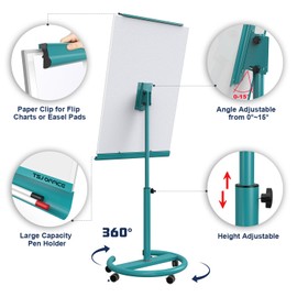TSJ OFFICE Mobile Whiteboard Magnetic - 40 x 26 Inches Dry Erase Board on Wheel with Stand Flipchart Easel Height Adjustable,Blue