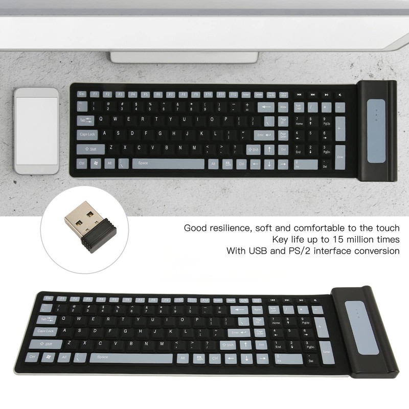 Serounder Silicone Keyboard, Foldable Silicone Keyboard Soft Rollup Keyboard for