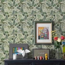 Fiula Peel and Stick Wallpaperr Green Leaves Wall Paper 16.1''X78.7'' Floral Contact Paper Removable Self-Adhesive Wallpaper Decorative Shelf Drawer Liner Roll Waterproof