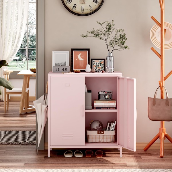 Metal Locker Storage Cabinet with Adjustable Shelves, 2 Door Accent