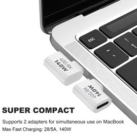 AreMe 2 Pack USB C Male to Female Adapter, 90 Degree Right Angle 140W Type C Extender Adapter for Thunderbolt 4/3, MacBook Pro/Air, Laptop, Phones and More Type C Devices (White)