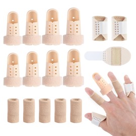 Pluvyze 15-piece set finger splint, finger protection, including 8 finger splints, 7 finger guards, reusable, comfortable, breathable, adjustable, for finger fractures and sprains