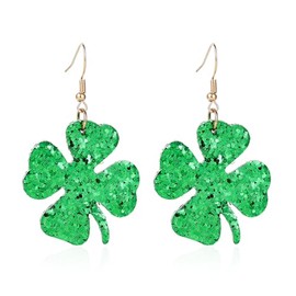 St. Patrick's Day Shamrock Leather Earrings for Women Irish Clover Glitter Sequin Dangle Drop Earring Holiday Celebration Lightweight Festive Luck Party Jewelry Creative Gifts-B