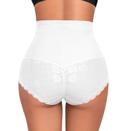 Womens Shapewear Tummy Control Underwear High Waist Shaper Panites Girdle Slimming Briefs(01# B Mid Rise White(lace),3X-Large)