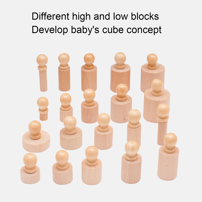 Cylinder Socket Toy Beech Wood Educational Knobbed Cylinders Blocks for