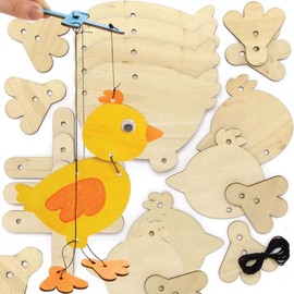 Baker Ross Easter Chick Wooden Puppets Pack of 3 Easter Crafts for Kids (AX786)