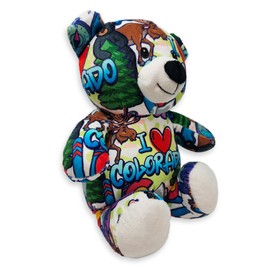 PLUSHOLOGY I Love Colorado Graffiti Teddy Bear Eco Friendly Stuffed Animal; Cuddly Soft Velboa Plush Animal for Kids 3 Years Old to Adults; Child-Safe Embroidered Face Details (10" Tall When Seated)