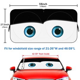 Parasol de parabrisas de coche, parasol divertido de ojos, cinta negra resistente al desgaste, plegable, 150 x 70 cm/160 x 80 cm