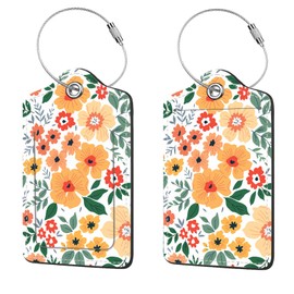 2 Pcs Luggage Tags for Suitcase, Cute Unique PU Leather Travel Bag Tag with Privacy Cover ID Label Address Card and Durable Metal Ring Suitable for Men Women Children Backpack,Yellow Flower