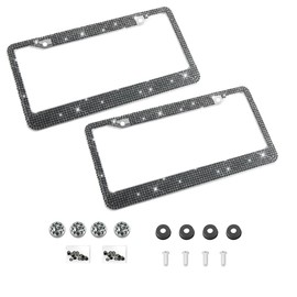 Bling 2PCS Car License Plate Frame, Handcrafted Crystal Stainless Steel License Plate Frame, Sparkly, Durable, Universal Fit, Car Accessories for Girls, Women (Gray/Black)