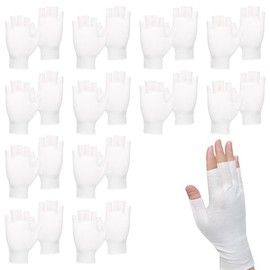 12 pares de guantes humectantes blancos sin dedos, guantes de algodón para manos secas para dormir, diseño de pantalla táctil sin dedos, reutilizables