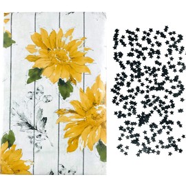 Elrene Country Fall Flannel Back Vinyl Tablecloth: Autumn Sunflower Sketch of Pumpkins Leaves Wheat Acorns on White Distressed Background, Yellow Green Black White (52" x 52" Square)