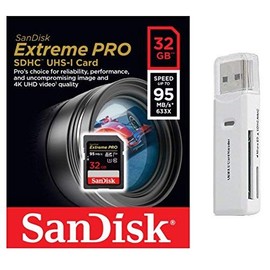 SanDisk Extreme Pro 32GB SDHC UHS-I 4K V30 Card (SDSDXXG-032G-GN4IN) Bundle with USB 3.0 MicoSD & SD Memory Card Reader