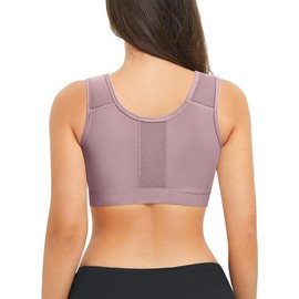 Nebility Zip Front Closure Sports Bra for Women Everyday Support Bra Compression Workout with Adjustable Straps Wirefree Purple