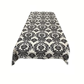 New Creations Fabric & Foam Inc, Decorative Damask Polyester Taffeta Tablecloth (Black on Ivory, 56" x 72" Rectangular Tablecloth)