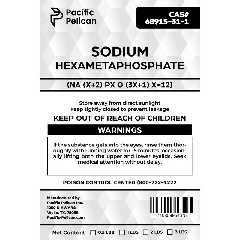 Pacific Pelican Sodium Hexametaphosphate (SHMP; Glassy Sodium) (Na(x+2) PxO(3X+1) x=12)