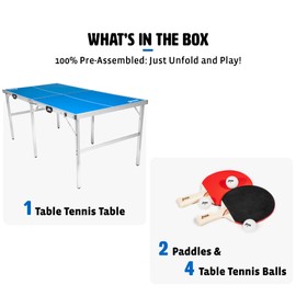EastPoint Sports Penn Space Saver Table Tennis Table – Fully Assembled 6 Foot x 3 Foot Indoor/Outdoor Portable Table with Net, 2 Ping Pong Paddles and 4 Balls 10 Minute Set Up