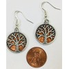 Patina Tree of Life earrings on a penny, on sterling