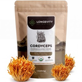Cordycps orgánico (militaris) extracto de polvo de champiñón 100 USDA cuerpo de frutas. Pequeño lote, producido fresco. Potente, siente la...         