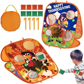 Thanksgiving Bean Bag Toss Games for Kids, Football Turkey Double-Sided Collapsible Cornhole Board Thanksgiving Games Toys for Boys Girls Family Outdoor Indoor Yard Games Party Favors Supplies Gifts