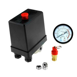 Be In Your Mind 4 Ports Air Compressor Pressure Switch 1/4" BSP Air Compressor Regulator with Blanking Plugs Safety Value Pressure Gauge Kit