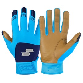 SSK X1 Color Rush Adult Baseball Batting Gloves - Durable Cabretta Leather Palm - 11 Colorways (Columbia/Navy, Large)