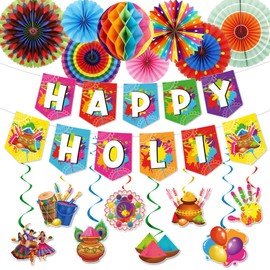 Papiailove Happy Holi Banner Decorations - Colorful Holi Festival Hanging Decor for Festival of Colors Party Indian Holi Celebration Home Wall Decoration