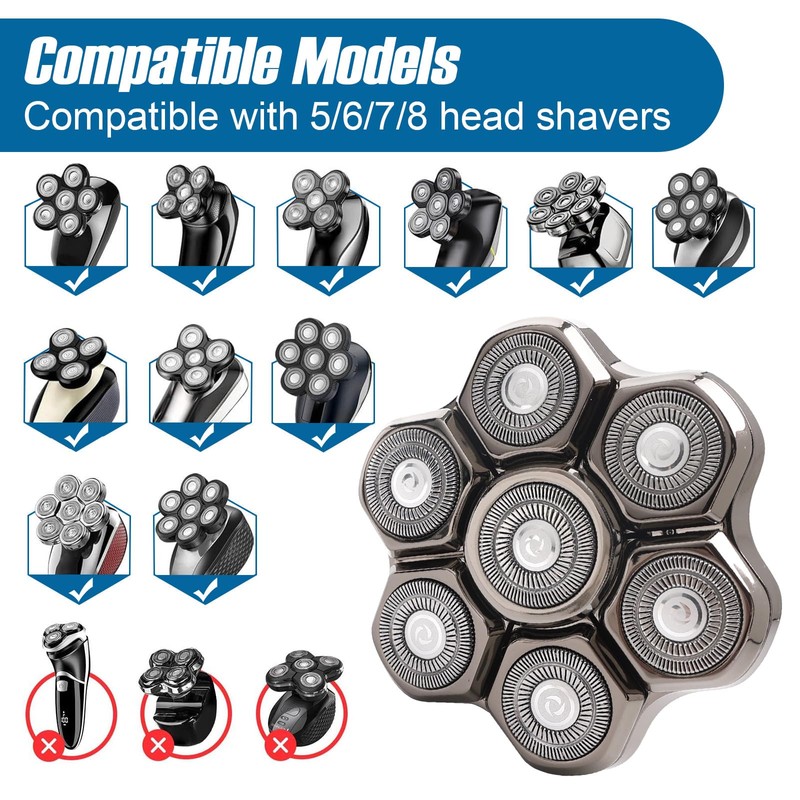 7 Blade Head Shaver Replacement, Magnetic 7D Rotating Washable Shaver
