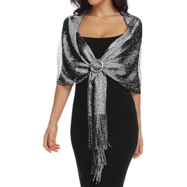 BABAHU Sparkling Metallic Shawls and Wraps with Buckle for Evening Party Dresses Wedding Party