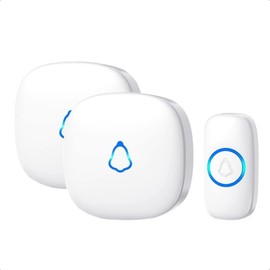 Wireless Doorbell Front Door Bell 400 m Range IP65 Wireless Bell Outdoor Waterproof with 2 Plug-In Receivers, 58 Melodies Doorbell with LED Flash, 5 Volume Levels (0 to 120 dB), White