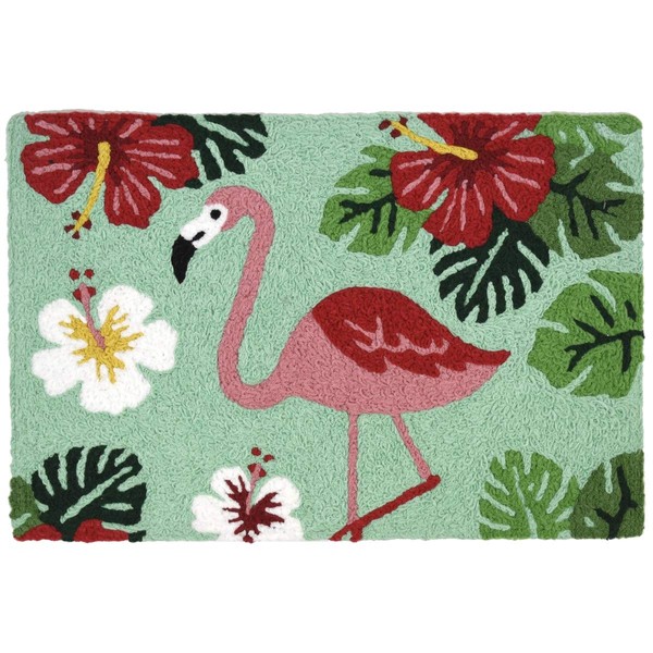 Jellybean Flamingo & Hibiscus Indoor/Outdoor Machine Washable 20" x 30"