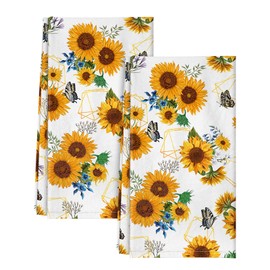 Miss Adola Tea Towels Set of 2-18"x26" Cotton Kitchen Towels with Hanging Loop Floursack Dish Cloths Cute Funny Reusable Hand Towel for Housewarming Kitchen Decor, Sunflower