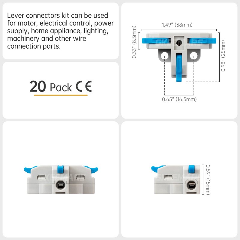 GKEEMARS 20Pcs 3 Way T-Shape Connectors for Wiring, Quick Wire