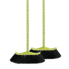 Superio Polka Dot Printed Broom, 2-Pack, Premium Black Plastic Bristles, Heavy-Duty Household & Outdoors, Easy Swiping, Multi-Surface, USA Wooden Handle, 12 Inch Sweeping Head