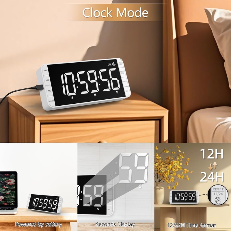 MeesMeek Kitchen Clock Timer: 99H 59M 59S Countdown Countup Rechargeable