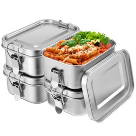 Giantree 4Pcs Stainless Steel Food Containers, 550ml Metal Bento Lunch Box Food Storage Containers with Lockable Clips to Leak Proof Reusable Snack Box for Work, and Picnic Dishwasher Safe