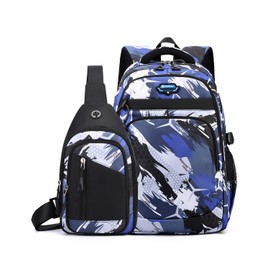 Tanou School Backpack Boys Teenager Set, Large Casual School Bag for Boys 5-12th Grade, Waterproof Nylon Daypack Backpack Boys for School and Travel, Blue camouflage