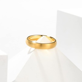 King Will GLORY Mens 4mm 14K Gold Tungsten Wedding Ring Dome Matte Brushed Wedding Band for Men Comfort Fit 10