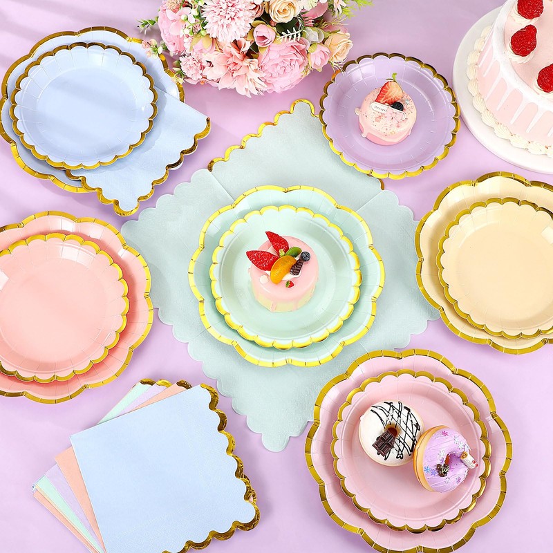 216 Pcs 72 Guests Pastel Plates and Napkins Party Supplies