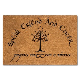 Funny Coir Doormat Speak Friend and Enter with The Elvish Doormat Entryway Outdoor Mat with Heavy Duty Front Porch Welcome Mats Natural Coconut Mat Novelty Prank Gift Funny Coir Mat 23.7x15.7 inch