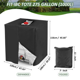 MECCANIXITY Zipper IBC Tote Cover 275 Gallon, 210D Oxford Waterproof Sunshade Rain Barrel Water Tank Protective Cover for 1000L Outdoor Garden, (39.37 x 47.24 x 45.66 Inch, Black)