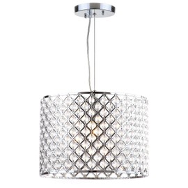 SAFAVIEH Lighting Collection Silva Art Deco Modern Farmhouse Shabby Chic Chrome Beaded Diamond 12-inch Diameter Adjustable Hanging Pendant Light Fixture (LED Bulb Included)