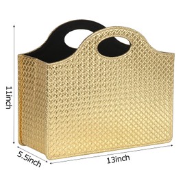 HofferRuffer Magazine Basket Holder, Foldable Magazine Rack, Document File Holder Organizer, File Folder, Newspaper Storage Bin Organizer for Home or Office (Gold)
