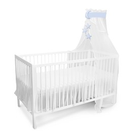 Amilian Canopy with Bow for Baby Bed, Bassinet, Cradle, Cot, Nursery Decoration, Bed Curtain, Bed Canopy: Chiffon Canopy with Moon/Stars, Light Blue (Made in the EU)