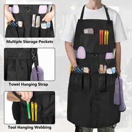 HODRANT Barber Apron, Hair Stylist Apron with Multiple Pockets & Adjustable Neck Strap, Water-Resistant Hair Cutting Apron for Men & Women, Bleach-Proof Salon Apron for Hairdresser, Cosmetology