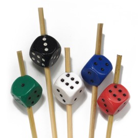 BambooMN 3.9" Decorative Dice Party End Bamboo Cocktail Fruit Sandwich Picks Skewers for Catered Events, Holiday's, Restaurants or Buffets Party Supplies, Assortment, 300 Pieces