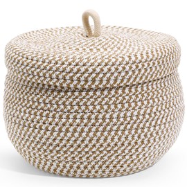 OHPHCALL Cotton Rope Basket with Lid Decorative Woven Storage Basket for Organizing Toys Toiletries and More Stylish Home