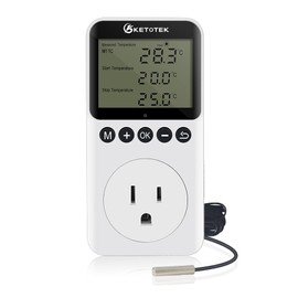 KETOTEK KT3200 Day and Night Temperature Controller Plug Digital Thermostat 360° Viewing Angle LCD Heating Cooling Temperature Controller for Reptiles Brewing Greenhouse Brooder with Probe